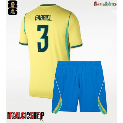 Brasile Gabriel Magalhaes #3 Prima Maglia Bambino Mondiali 2026 Manica Corta (+ Pantaloni corti)